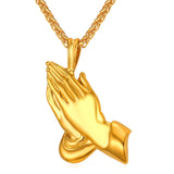 Praying Hands Necklace Anime Fashion Jewelry For Women/Men Gift Gold Color Chain Stainless Steel Praying Hands Necklace GP2355-FOREVER KRN