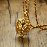 Vnox Punk Lion Head Pendant for Men Necklace Wild Tough Animal Shape Gold Color Stainless Steel Rocky Male Jewelry 24" Box Chain