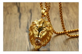 Vnox Punk Lion Head Pendant for Men Necklace Wild Tough Animal Shape Gold Color Stainless Steel Rocky Male Jewelry 24" Box Chain