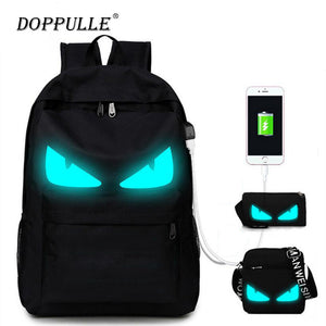 3PCS Womens Man USB Luminous Black Backpacks Oxford School Book Bags Computer Backpack women student bag Large capacity mochila-MOCHILAS Y BOLSOS-FOREVER KRN