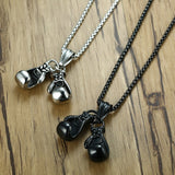 Vnox Drop-shipping Men's Necklace Black Stainless Steel Chain Pair Boxing Glove Pendant Charm Rock Punk Fitness Male Jewelry-COLLARES-FOREVER KRN