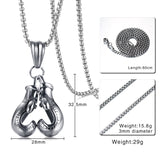 Vnox Drop-shipping Men's Necklace Black Stainless Steel Chain Pair Boxing Glove Pendant Charm Rock Punk Fitness Male Jewelry-COLLARES-FOREVER KRN