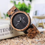 BOBO BIRD Antique Mens Zebra and Ebony Wood Watches with Date and Week Display Business Watch in Wooden Gift Box