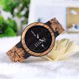 BOBO BIRD Antique Mens Zebra and Ebony Wood Watches with Date and Week Display Business Watch in Wooden Gift Box