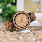 BOBO BIRD Antique Mens Zebra and Ebony Wood Watches with Date and Week Display Business Watch in Wooden Gift Box