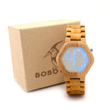 BOBO BIRD E03 Bambooo Wooden WristWatch Mens Kisai Wood Led Watch Unique Night Vision Full Bamboo Clock With Box