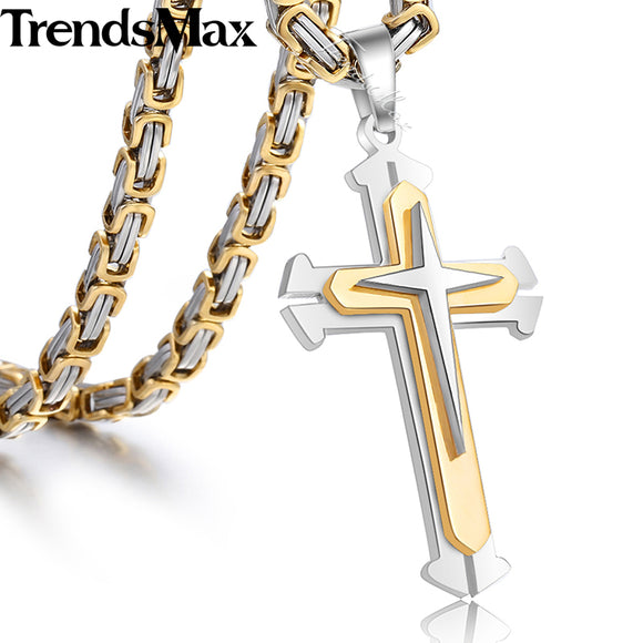 Trendsmax Mens Necklace Pendant Stainless Steel Chain 3 Layer Knight Cross Silver Gold Black Color KP179-KP180-COLLARES-FOREVER KRN