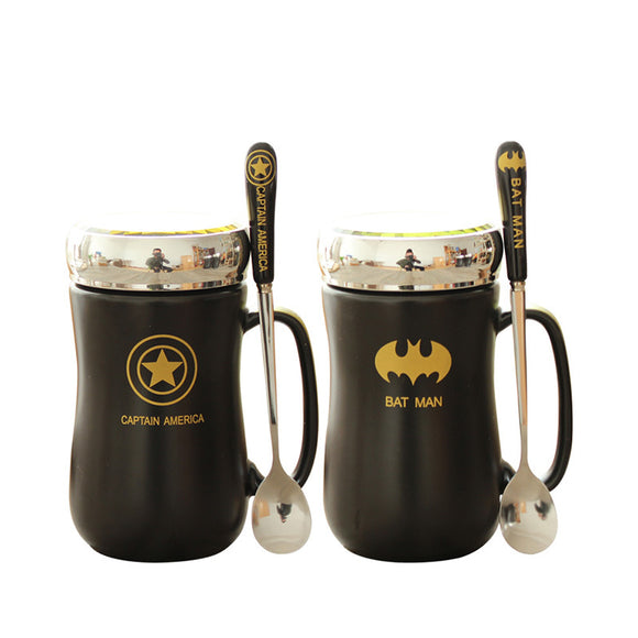 Avengers Coffee Mug Batman Tea Cup Cartoon Milk Super Man America Capatian Cups and Mugs with Spoon Cover-THERMO-FOREVER KRN