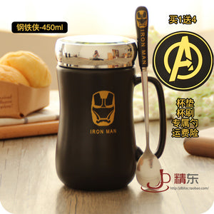 Avengers Coffee Mug Batman Tea Cup Cartoon Milk Super Man America Capatian Cups and Mugs with Spoon Cover-THERMO-FOREVER KRN