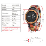 BOBO BIRD P14 Antique Mens Wood Watches Date and Week Display Business Watch with Unique Mixed Color Wooden Band