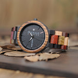 BOBO BIRD P14 Antique Mens Wood Watches Date and Week Display Business Watch with Unique Mixed Color Wooden Band