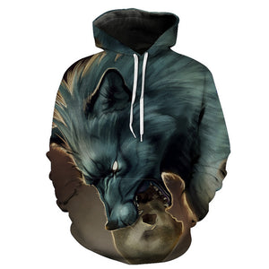 Conmotion Dangling skull wolf Wolf Hooded Sweatshirt Neutral Hoodies-SUDADERAS-FOREVER KRN