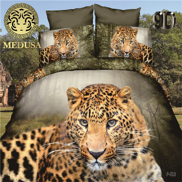 Medusa 3d digital leopard bedding set doona/duvet cover bed sheet pillow cases 4pcs queen size bed linen set-COBERTOR-FOREVER KRN