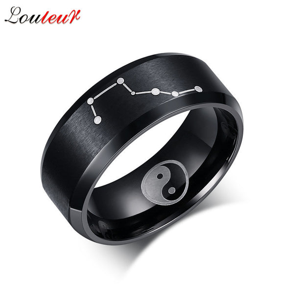 Louleur 2017 Vintage Men's Black Stainless Steel Ring Chinese Taoism Taiji Rings for Men Fashion Jewelry Wholesale-ANILLOS-FOREVER KRN