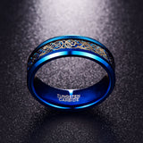 Nuncad Men's 8mm Blue Tungsten Carbide Wedding Band Rings Gold Celtic Dragon Blue Carbon Fiber Beveled Edge-ANILLOS-FOREVER KRN