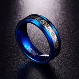 Nuncad Men's 8mm Blue Tungsten Carbide Wedding Band Rings Gold Celtic Dragon Blue Carbon Fiber Beveled Edge-ANILLOS-FOREVER KRN