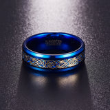 Nuncad Men's 8mm Blue Tungsten Carbide Wedding Band Rings Gold Celtic Dragon Blue Carbon Fiber Beveled Edge-ANILLOS-FOREVER KRN