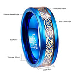 Nuncad Men's 8mm Blue Tungsten Carbide Wedding Band Rings Gold Celtic Dragon Blue Carbon Fiber Beveled Edge-ANILLOS-FOREVER KRN