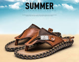 Merkmak Luxury Brand 2017 New Men's Flip Flops Genuine Leather Slippers Summer Fashion Beach Sandals Shoes For Men Big Size 45-SANDALS-FOREVER KRN