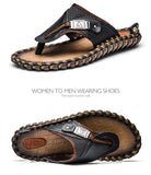 Merkmak Luxury Brand 2017 New Men's Flip Flops Genuine Leather Slippers Summer Fashion Beach Sandals Shoes For Men Big Size 45-SANDALS-FOREVER KRN