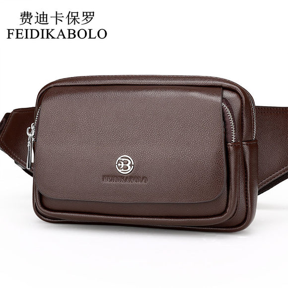 FEIDIKABOLO New Style Leather Men's Waist Packs Multifunction Chest Pack Waist Pack Hiqh Quality Men Waist bag Casual Fanny Pack