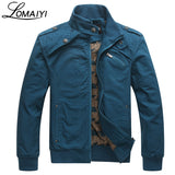 LOMAIYI NEW Men's Casual Army Autumn Jacket Men Pure Cotton Slim Coat Spring Jean Blue Military Style Jackets With Zipper,BM096