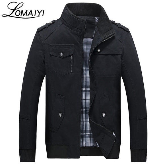 LOMAIYI Pure Cotton Bomber Jacket Men Slim Outerwear Coats Black Mens Autumn Jackets With Many Pockets Men's Windbreaker,BM056