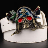 Fashion New men's leather belt metal buckle colored pirate knife belts punk rock exaggerated skull pirate belt hip hop girdle-CINTURONES-FOREVER KRN