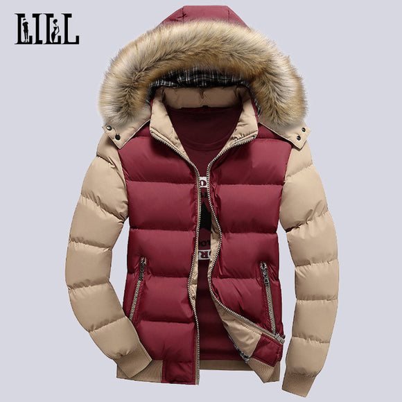 9 Color Fashion Brand Winter Men's Down Jacket With Fur Hood Hat Slim Men Outwear Coat Casual Thick Mens Down Jackets 4XL,UMA347