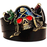 Fashion New men's leather belt metal buckle colored pirate knife belts punk rock exaggerated skull pirate belt hip hop girdle-CINTURONES-FOREVER KRN