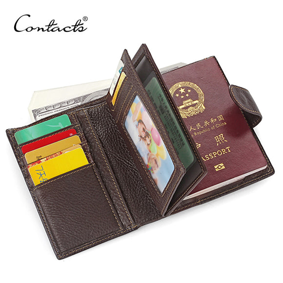 CONTACT'S Real Genuine Leather Mens Passport Holder Wallets Man Cowhide Passport Cover Purse Brand Male Credit&Id Car Wallet-BILLETERAS-FOREVER KRN